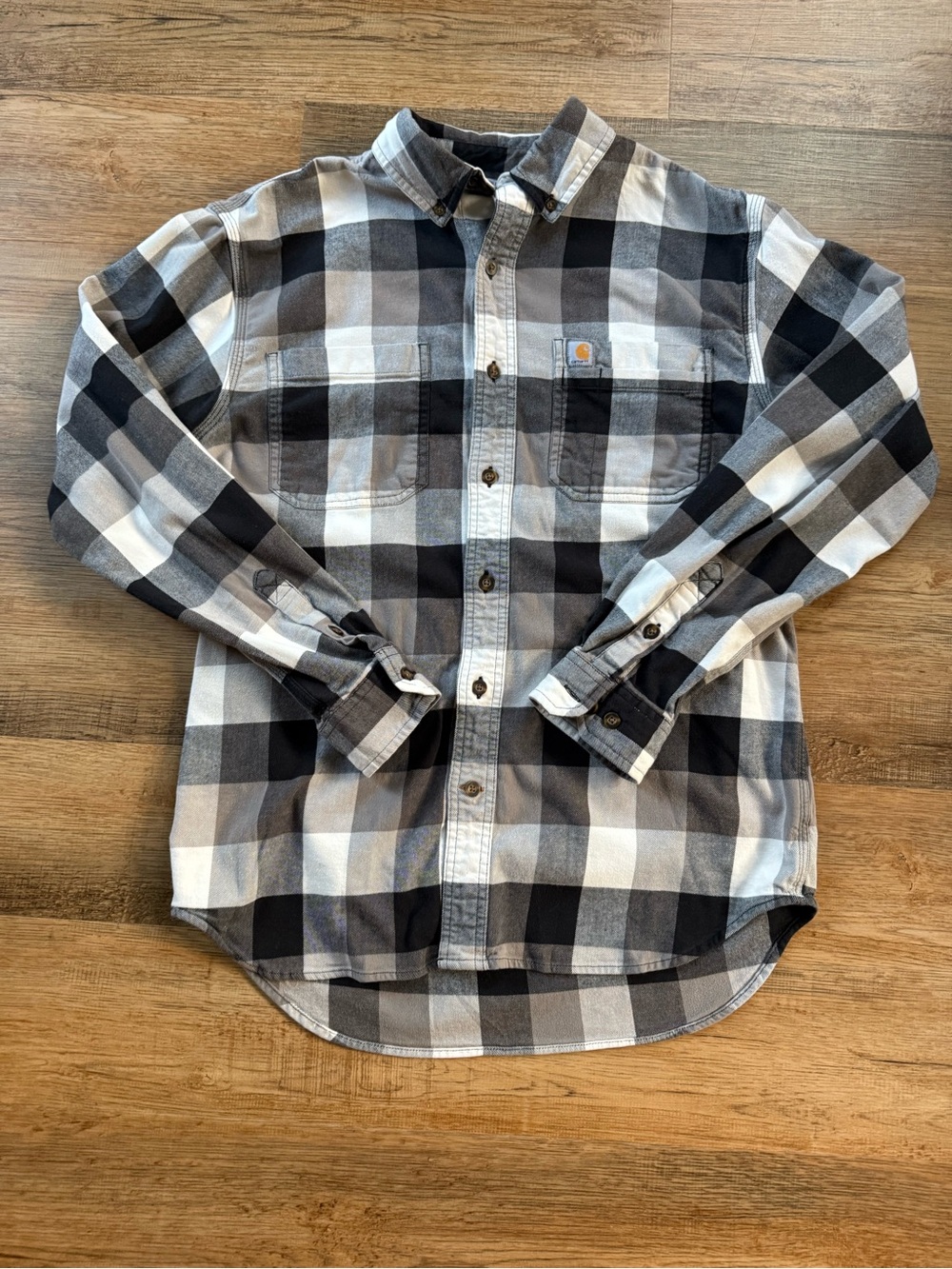 Carhartt Men's Black & White Plaid Button-Up Shirt Medium
